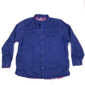 Lands' End Mens XXL Traditional Fit Blue Flannel Lined Work Shirt Shacket Stretc